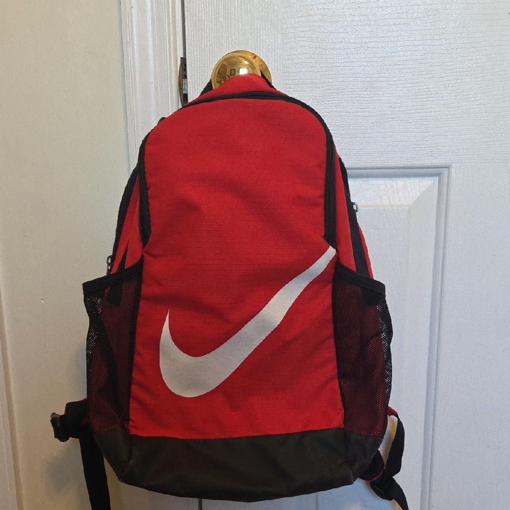 Nike Kids Red and Black Backpack with White Logo